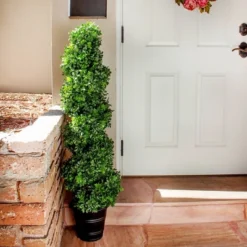 Boxwood Spiral Topiary With Planter - Nearly Natural
