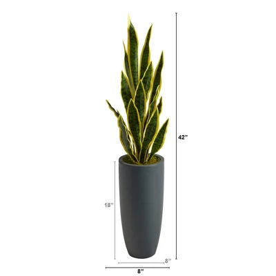 Nearly Natural 3.5-ft Artificial Sansevieria Snake Plant In Gray Planter 3 Nearly Natural 3.5-ft Artificial Sansevieria Snake Plant In Gray Planter