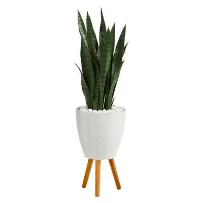 Nearly Natural 4-ft Artificial Sansevieria Snake Plant In White Planter With Stand 5 Nearly Natural 4-ft Artificial Sansevieria Snake Plant In White Planter With Stand - Image 3
