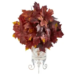 Nearly Natural 20-in Autumn Maple Leaf Artificial Plant In Metal Planter, Burgundy -Greenery Decor Store GUEST abb81b43 99ae 497f 816a 81163fa4f9bb