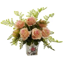 Nearly Natural Rose & Maiden Hair With Floral Planter, Burgundy -Greenery Decor Store GUEST ac802e6f d7ec 49ee 9db7 21644ffa67a8