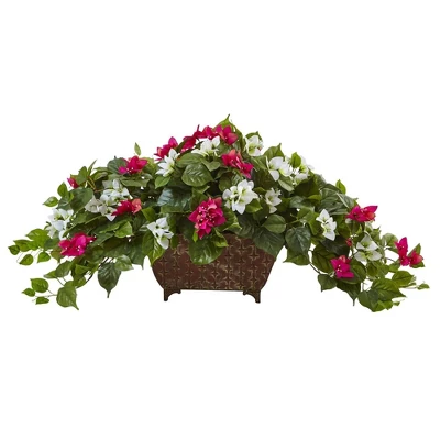 Nearly Natural Bougainvillea In Metal Planter, White 4 Nearly Natural Bougainvillea In Metal Planter, White - Image 2