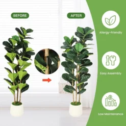 Whizmax Artificial Fiddle Leaf Fig Tree, Faux Trees With Fake Plants Fiddle Leaves Greenery With White Tall Planter For Home Office Decor -Greenery Decor Store GUEST c4ae6d95 a2be 42fa b3c1 2af584bb737c
