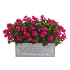 Nearly Natural 30-in Bougainvillea Artificial Plant In Stone Planter