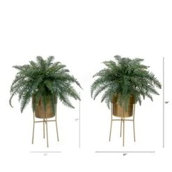 Nearly Natural 34-in Artificial River Fern Plant In Metal Planter With Stand DIY KIT (Set Of 2)