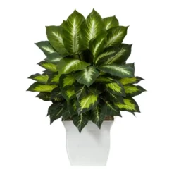 Nearly Natural 2-ft Golden Dieffenbachia Artificial Plant In White Metal Planter -Greenery Decor Store GUEST cd4c7c19 6990 4767 aefd cc63807b23e3