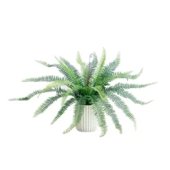 Nearly Natural 16-in Artificial Boston Fern Plant In Decorative Cement Planter -Greenery Decor Store GUEST d97d7443 9124 40ce 8978 35b1919f2b45