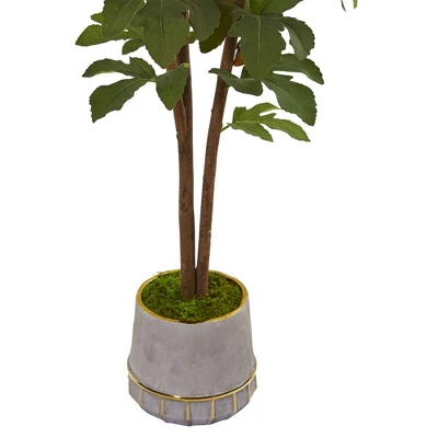 47" Artificial Fig Tree In Stoneware Vase With Trimming In Planter Gold - Nearly Natural 4 47" Artificial Fig Tree In Stoneware Vase With Trimming In Planter Gold - Nearly Natural - Image 2