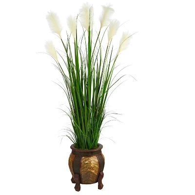 Nearly Natural 63-in Wheat Plume Grass Artificial Plant In Decorative Planter 6 Nearly Natural 63-in Wheat Plume Grass Artificial Plant In Decorative Planter - Image 4