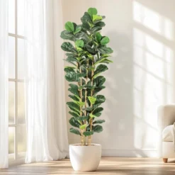 Whizmax Artificial Fiddle Leaf Fig Tree, Faux Trees With Fake Plants Fiddle Leaves Greenery With White Tall Planter For Home Office Decor -Greenery Decor Store GUEST dec8ab82 f84e 4b02 a553 0b1242bd1f92