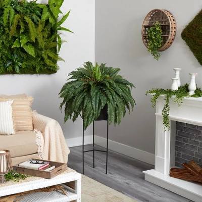 Nearly Natural 51-in Boston Fern Artificial Plant In Black Planter With Stand 5 Nearly Natural 51-in Boston Fern Artificial Plant In Black Planter With Stand - Image 3