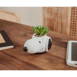 Silver Buffalo Peanuts Snoopy Face Ceramic Mini Planter With Artificial Succulent | 3.5"L X 5" H X 5" W -Greenery Decor Store GUEST e41006da 4b80 40ec a873 012202c17d66