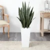 Nearly Natural 4-ft Artificial Sansevieria Snake Plant In White Tower Planter