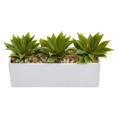 Agave Succulent In Rectangular Planter - Nearly Natural 3 Agave Succulent In Rectangular Planter - Nearly Natural