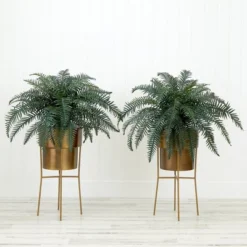 Nearly Natural 34-in Artificial River Fern Plant In Metal Planter With Stand DIY KIT (Set Of 2) -Greenery Decor Store GUEST f37bd14e e7dc 48e2 b07b 67139cd7b690