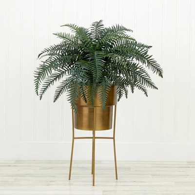 Nearly Natural 34-in Artificial River Fern Plant In Metal Planter With Stand DIY KIT 4 Nearly Natural 34-in Artificial River Fern Plant In Metal Planter With Stand DIY KIT - Image 2