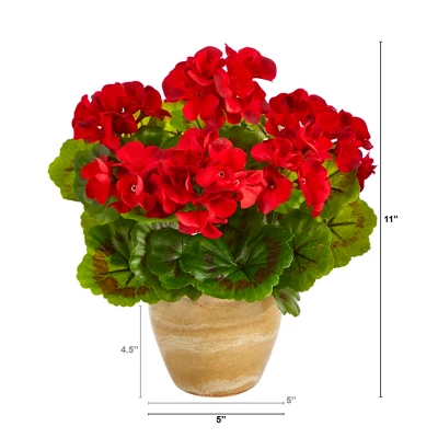 Nearly Natural 11-in Geranium Artificial Plant In Ceramic Planter UV Resistant (Indoor/Outdoor), Red 3 Nearly Natural 11-in Geranium Artificial Plant In Ceramic Planter UV Resistant (Indoor/Outdoor), Red
