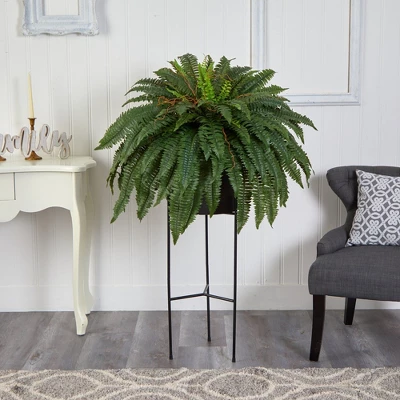 Nearly Natural 51-in Boston Fern Artificial Plant In Black Planter With Stand 4 Nearly Natural 51-in Boston Fern Artificial Plant In Black Planter With Stand - Image 2