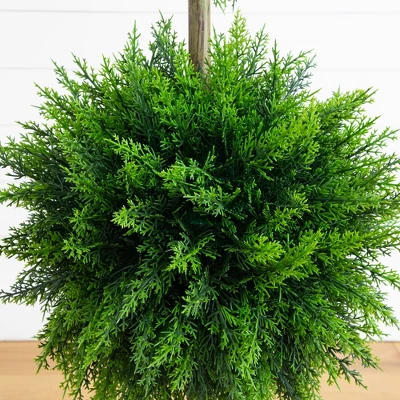Nearly Natural 3.5-ft UV Resistant Artificial Cedar Double Ball Topiary Tree In White Decorative Planter (Indoor/Outdoor 4 Nearly Natural 3.5-ft UV Resistant Artificial Cedar Double Ball Topiary Tree In White Decorative Planter (Indoor/Outdoor - Image 2