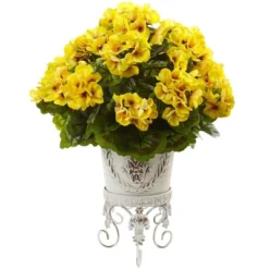 Nearly Natural Geranium With Metal Planter UV Resistant (Indoor/Outdoor), Beauty -Greenery Decor Store GUEST ff1af310 5e62 4a2d b4ec 1ec688429ca4