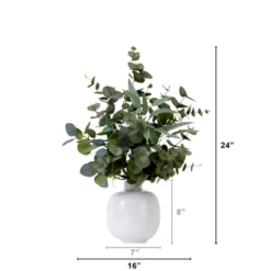 Nearly Natural 24-in Artificial Eucalyptus Leaves Arrangement With Ceramic Planter